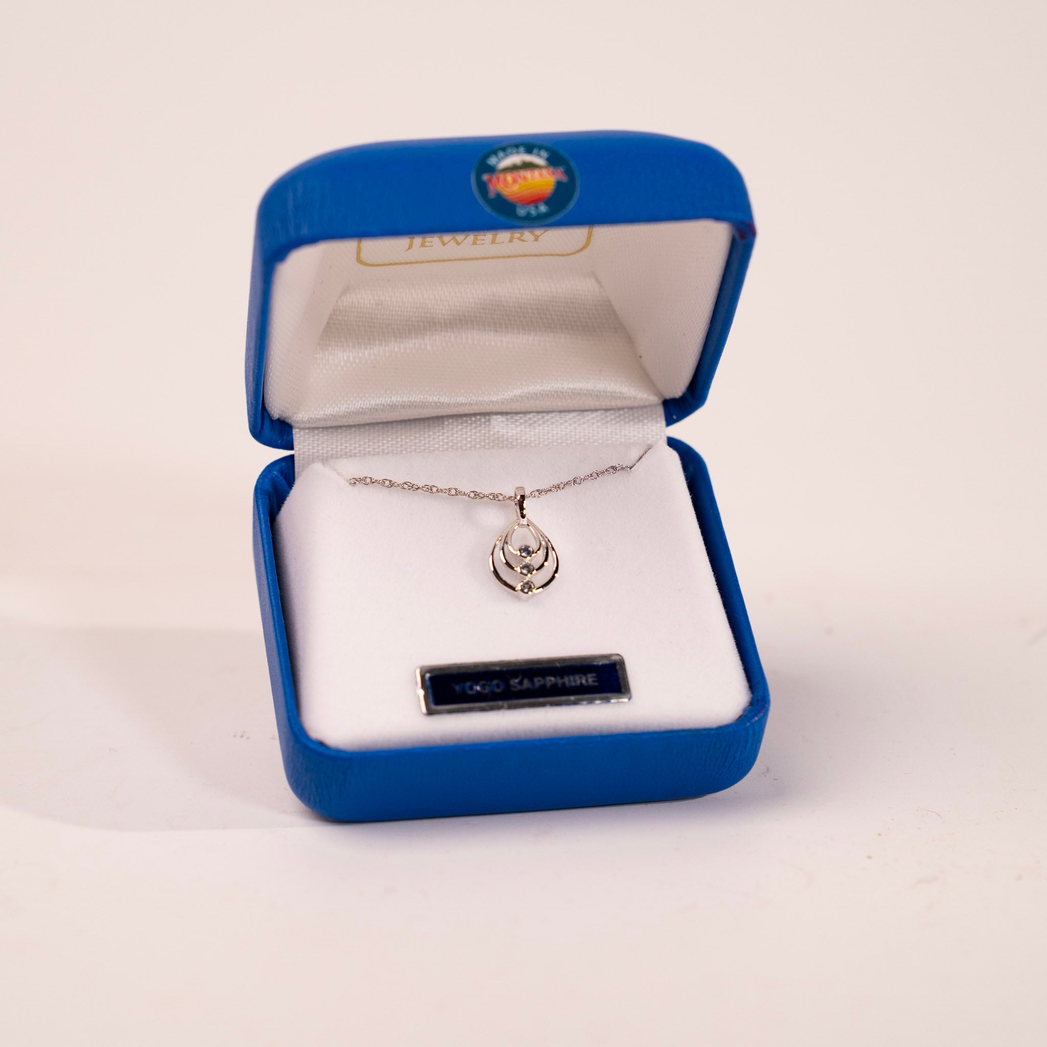 3 Stone Triple Teardrop Yogo Sapphire Sterling Bezel Pendant by Mac's Gems