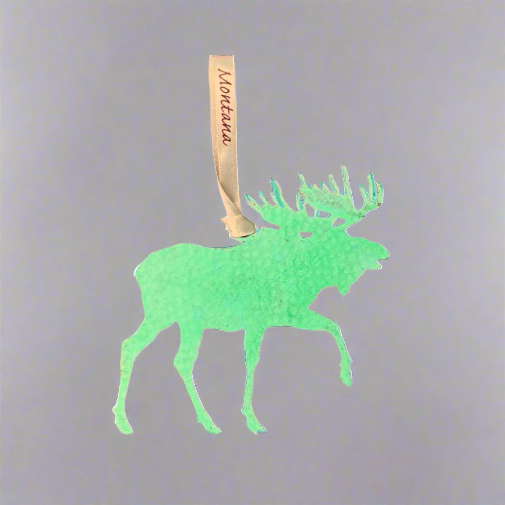 Green Moose Stainless Steel Hammered Ornament