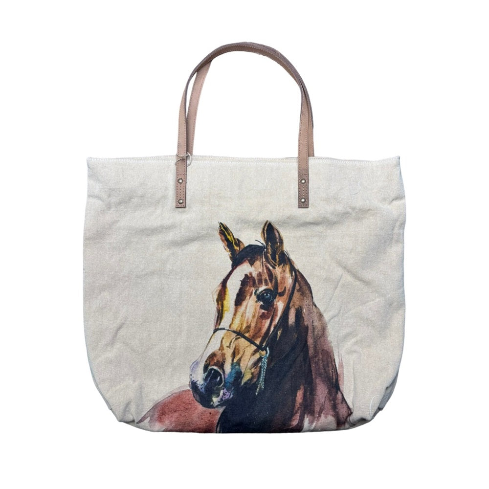 Horse Leather Strap Canvas Tote by Art Studio Company
