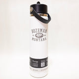 White water bottle with black cap and 'Bozeman Montana' text on a white background