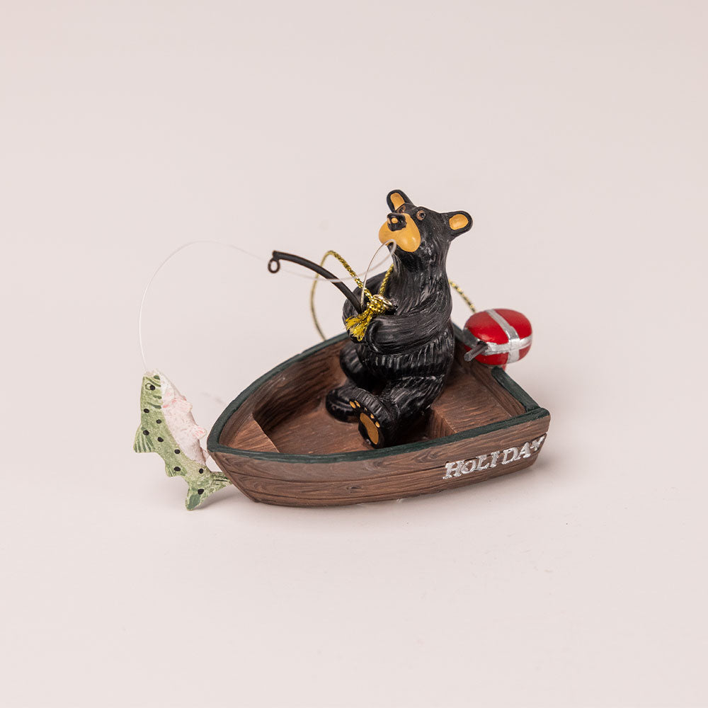 black bear with fishing pole Demdaco Bear Fishing Boat Ornament