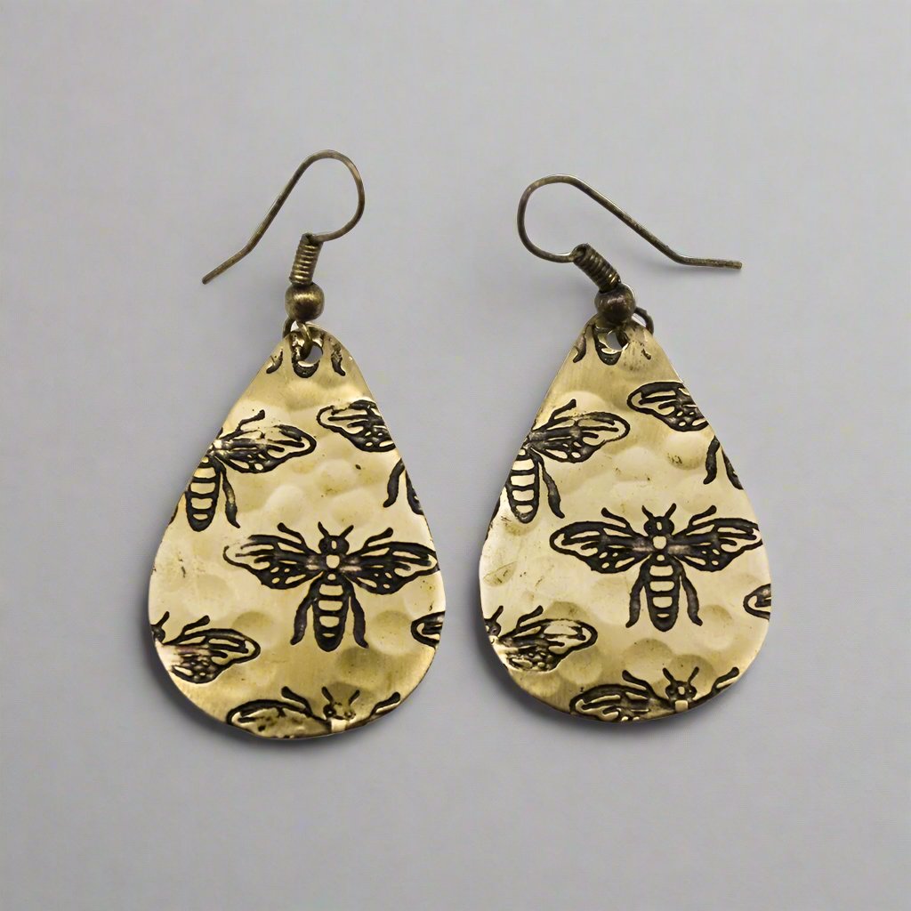 Bees Brass Earrings by Anju Art Jewelry