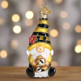 Bee Happy Gnome Glass Ornament