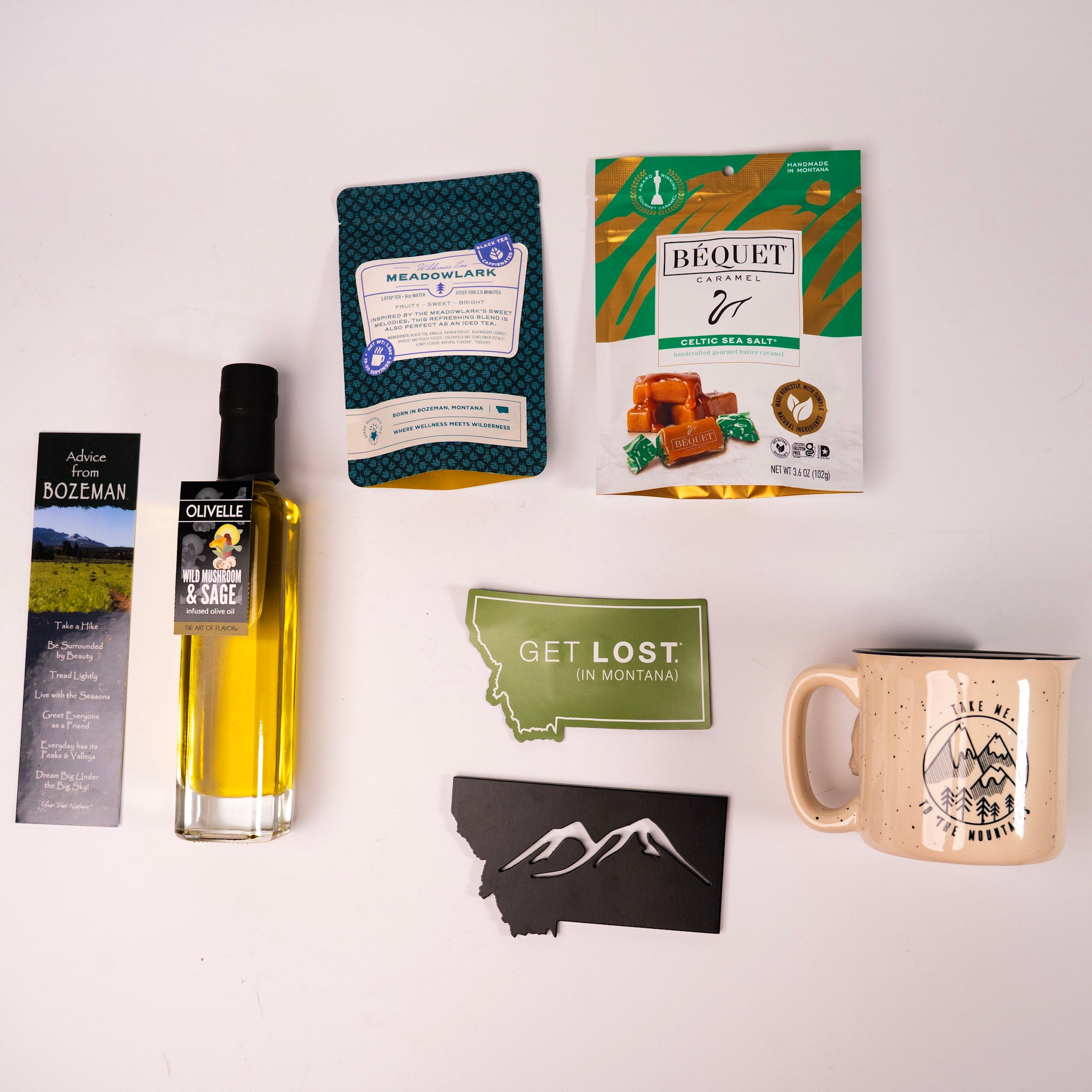 Best of Bozeman Gift Basket - flat lay