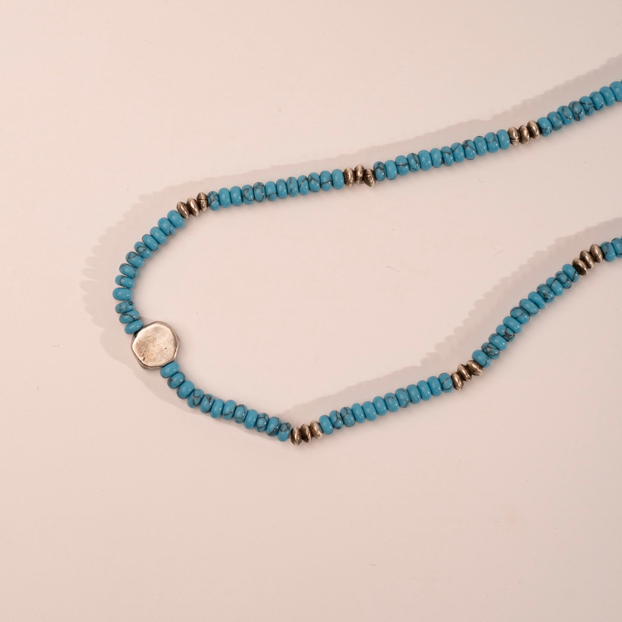 Blue Turquoise and Silver Pendant Gemstone Necklace - close up
