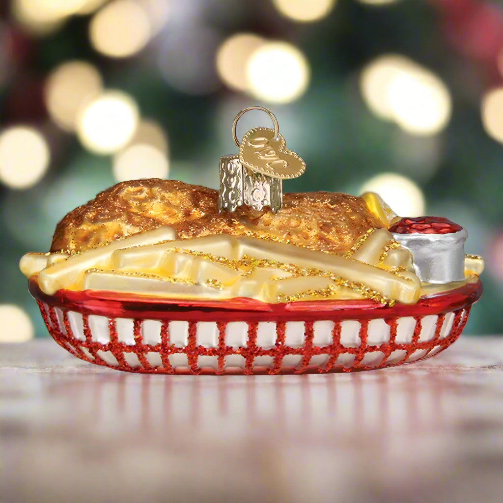 Chicken Basket Glass Ornament