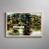 Dean Crouser Montana Wall Art, Two fisherman canoeing on a reflective river in a forest