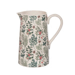 Decorative ceramic pitcher with floral pattern on a white background