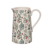 Decorative ceramic pitcher with floral pattern on a white background