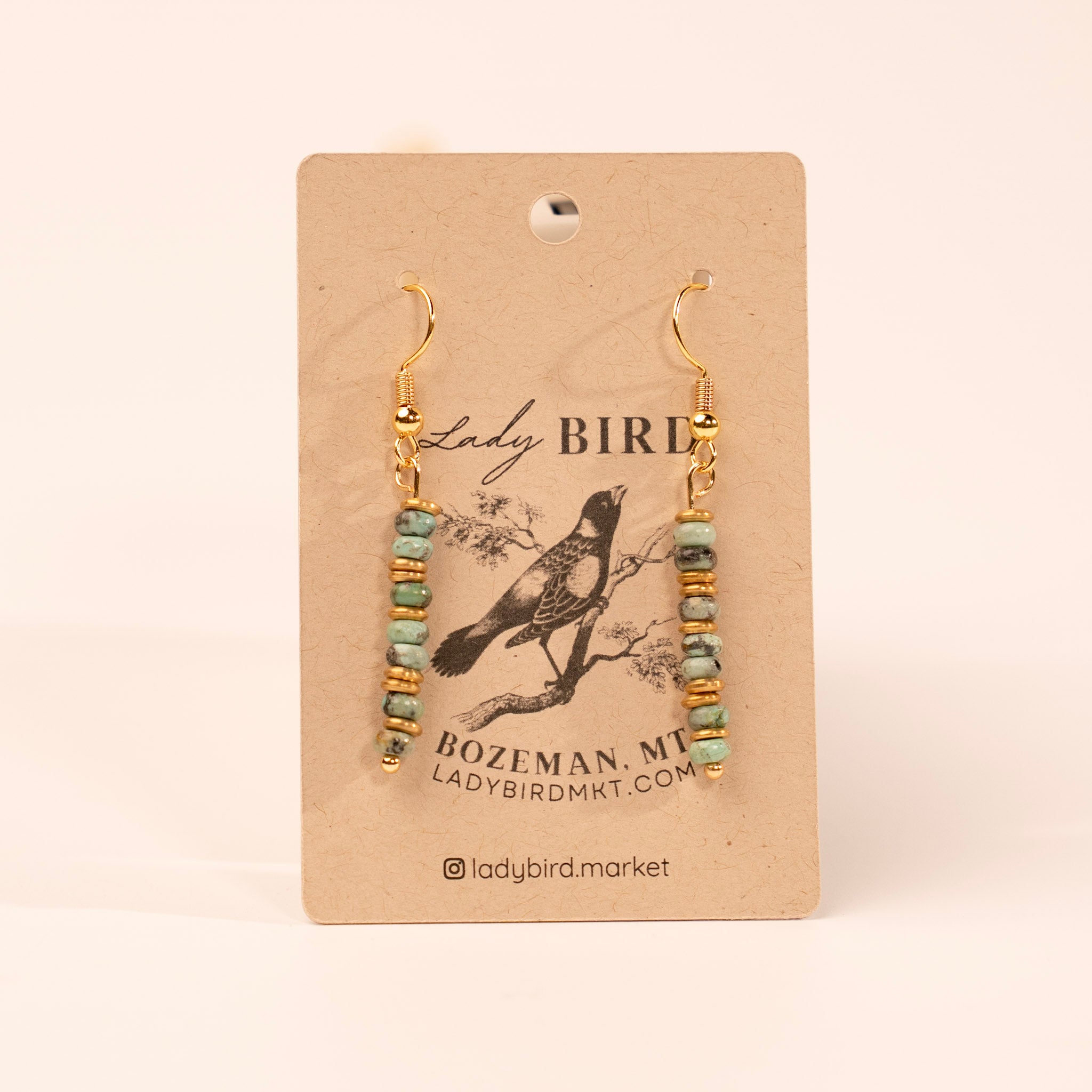 Gold African Turquoise Dangle Gemstone Earrings