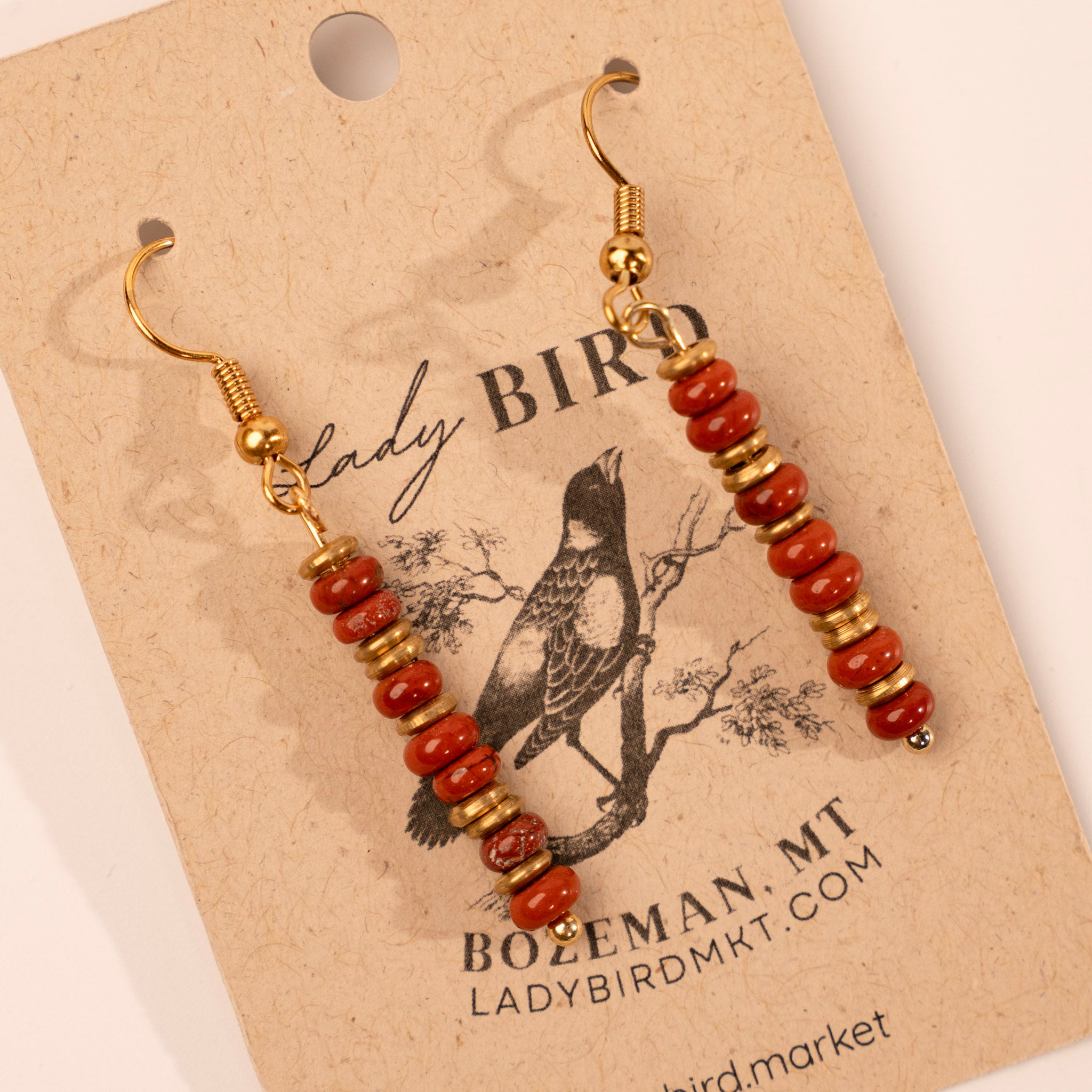 Gold Red Jasper Dangle Gemstone Earrings