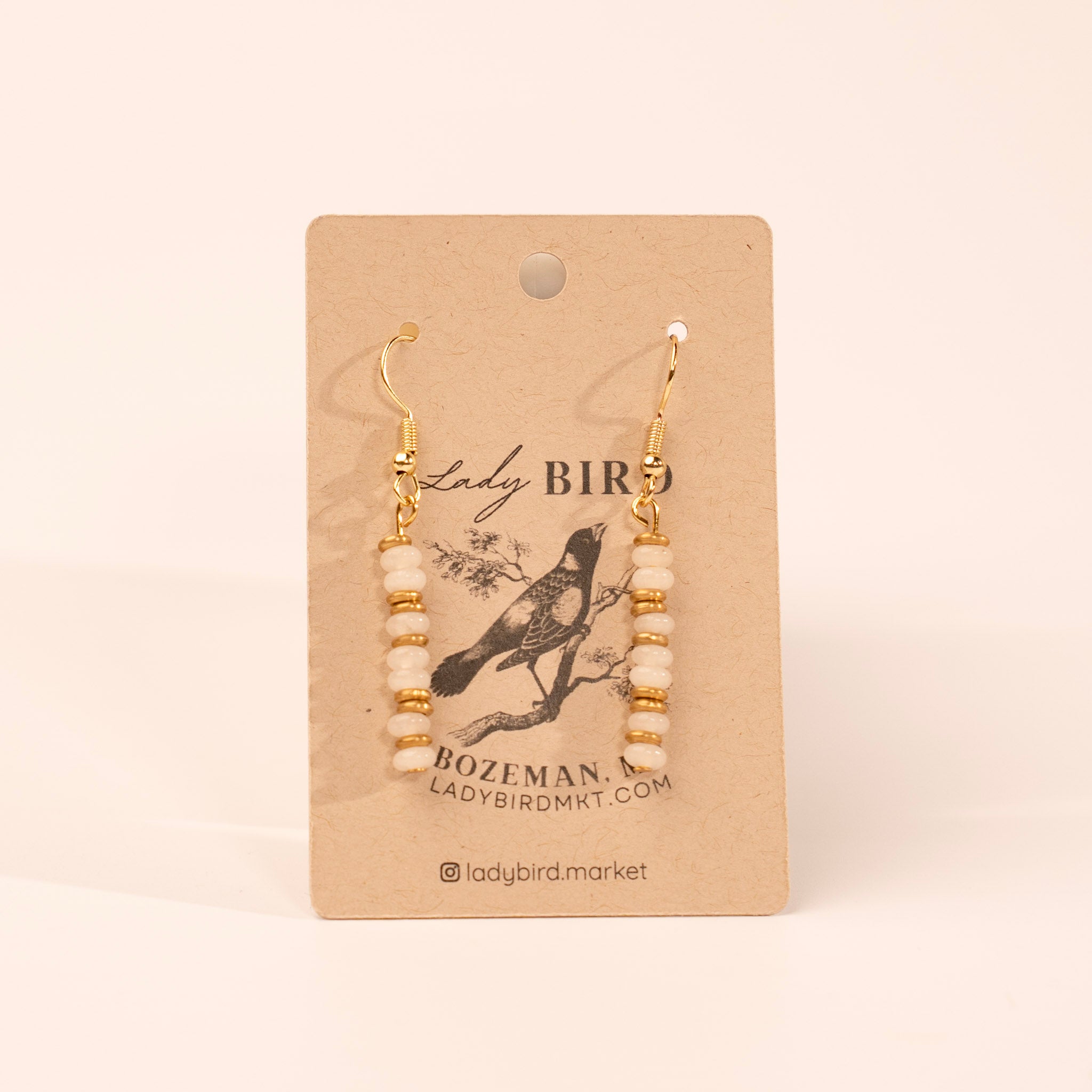 Gold White Opal Dangle Gemstone Earrings