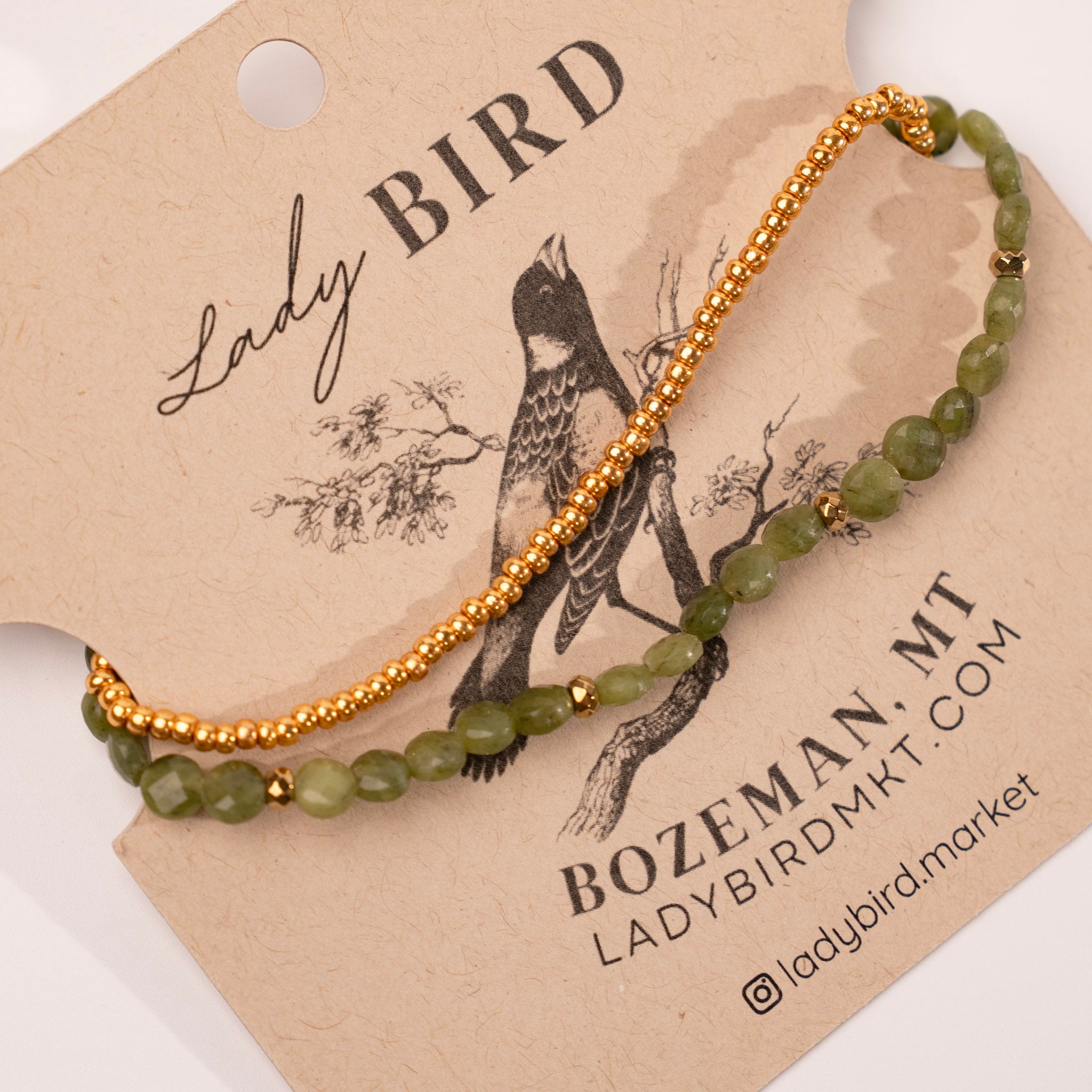 Green Garnet with Gold Gemstone Stretchy Wrap Bracelet - close up
