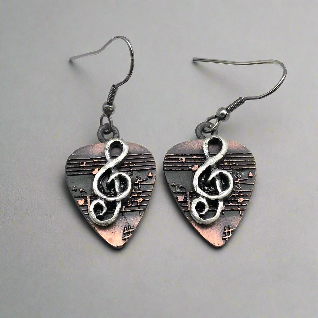 GuitarPickPewterandCopperEarringsbyAnjuArtJewelry