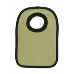 Green bib with black trim on a white background