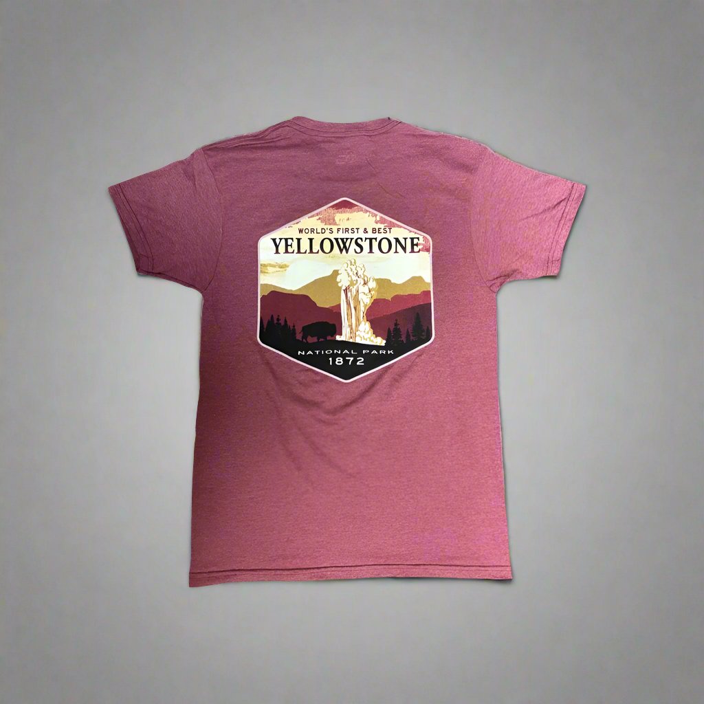 Heather Maroon Disjointed Geyser Bison Yellowstone National Park T-Shirt by Lakeshirts (5 Sizes)