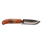 Howling Wolf Head Hammered Steel Fixed Blade Knife with Sheath by Buffalo Knives