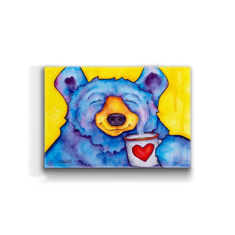 Karen Savory Good Morning Montana Bear with Coffee Metal Box Wall Art by Meissenburg Designs