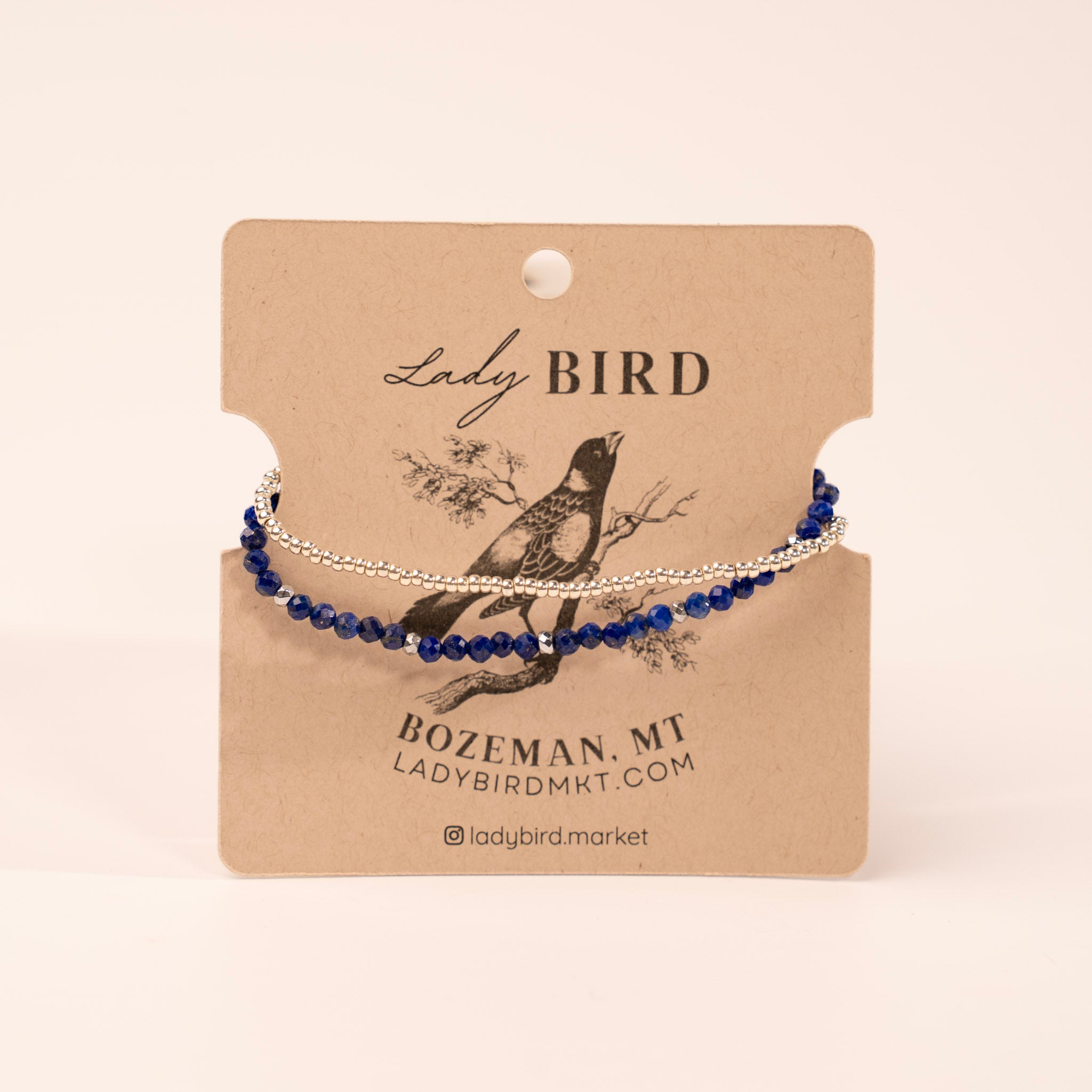 Lapis Blue with Silver Stretchy Gemstone Wrap Bracelet