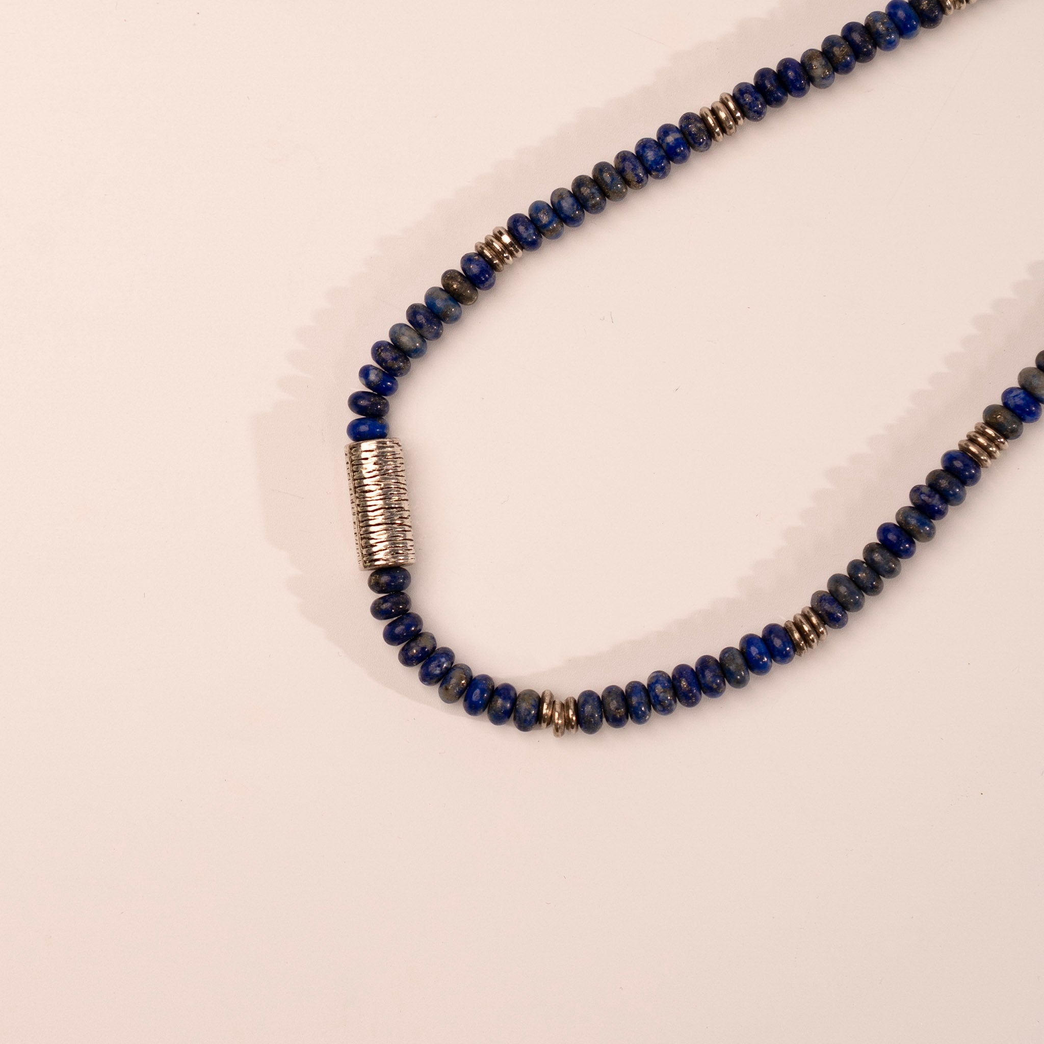 Lapis and Silver Pendant Gemstone Necklace - close up