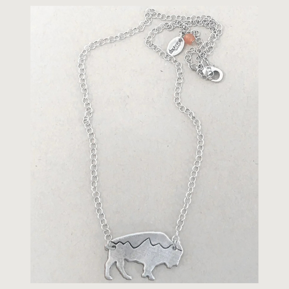 Matte Silver Mountains on Buffalo Necklace by Daphne Lorna