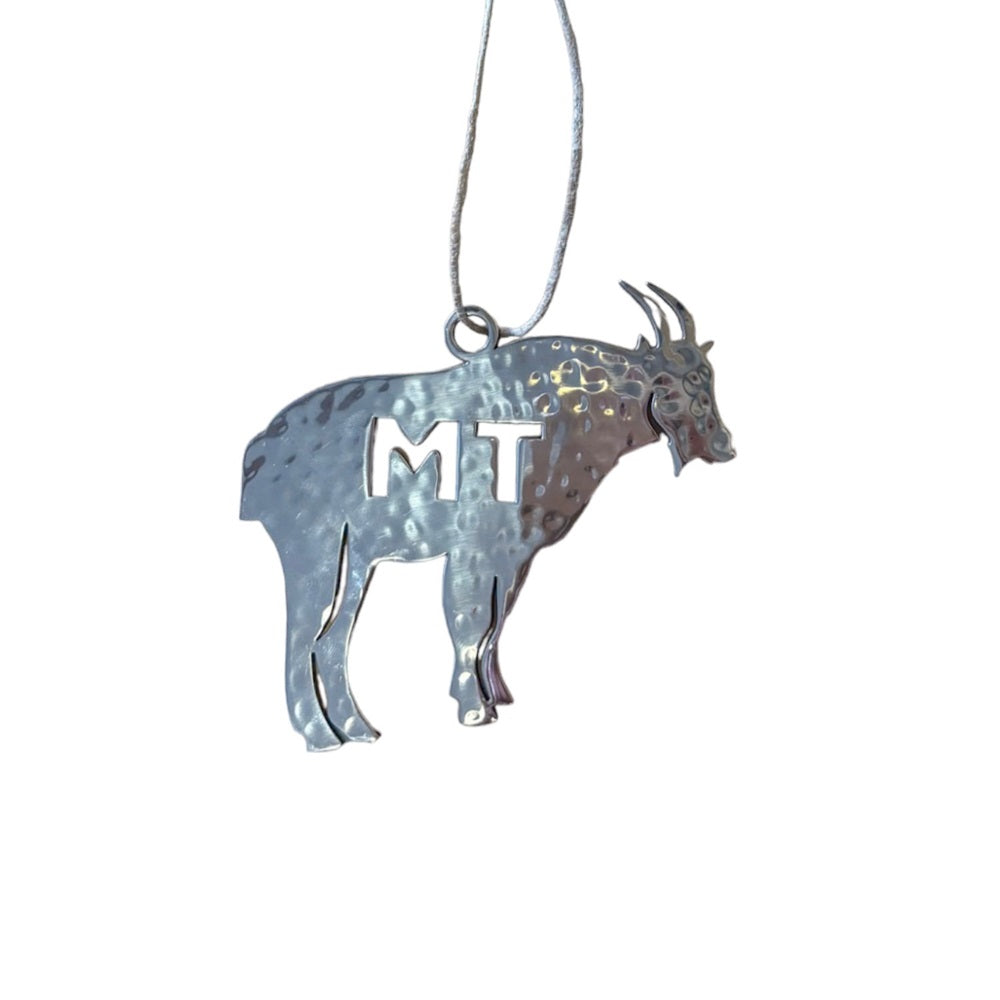 Montana Mountain Goat Stainless Steel Hammered Ornament by Art Studio Company (4 Colors)