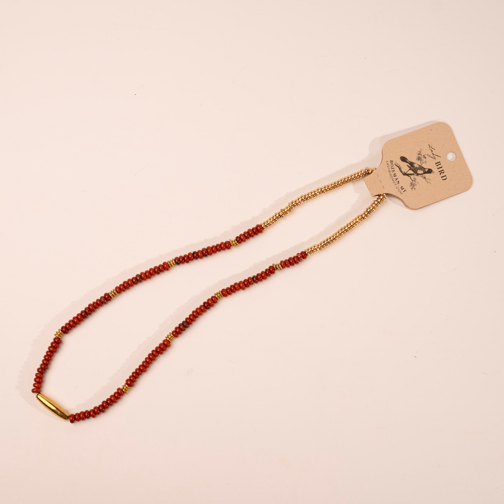 Red Jasper and Gold Pendant Gemstone Necklace