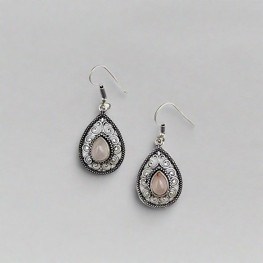 RoseQuartzSilverPlatedTanviEarringsbyAnjuArtJewelry