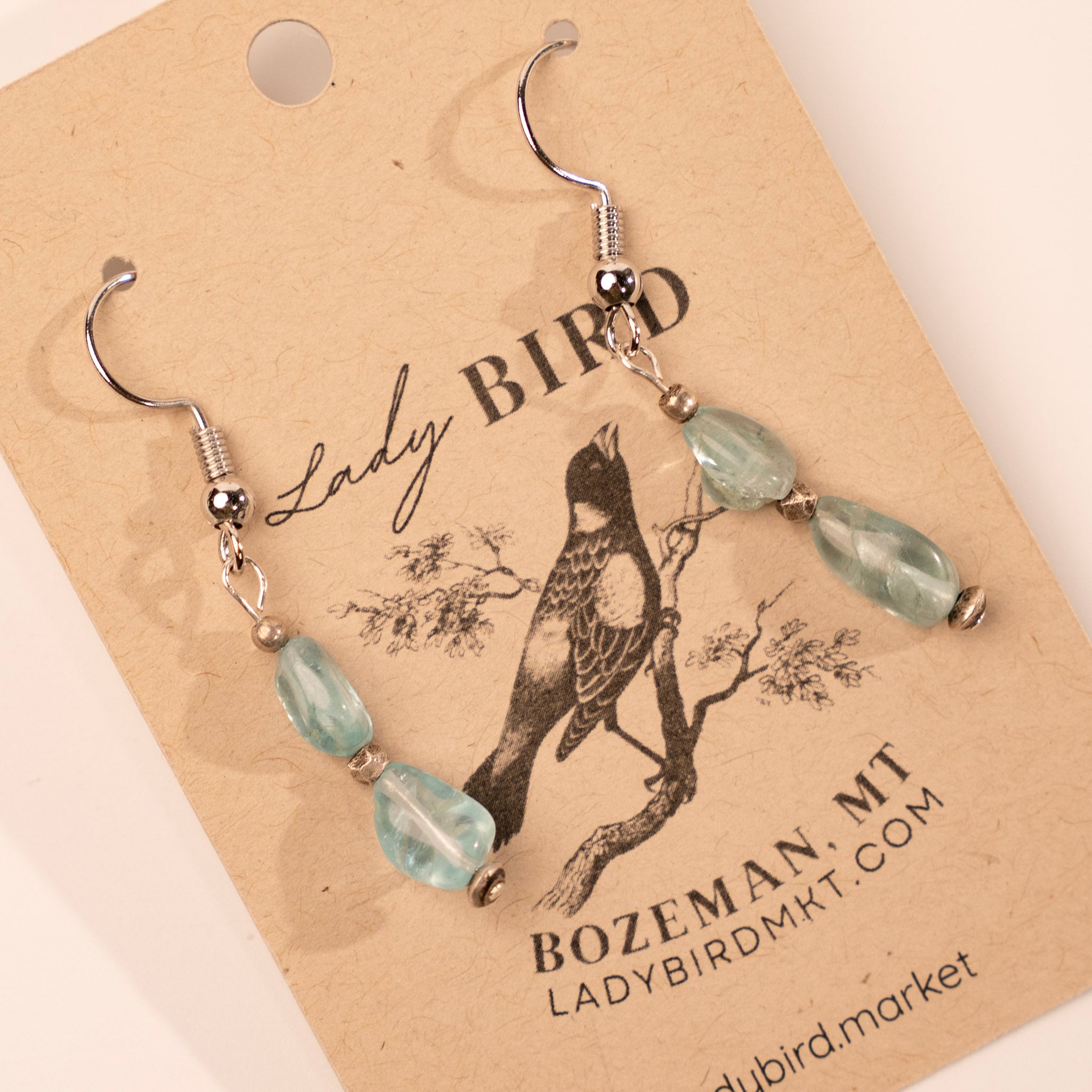 Silver Aquamarine Dangle Gemstone Earrings - close up