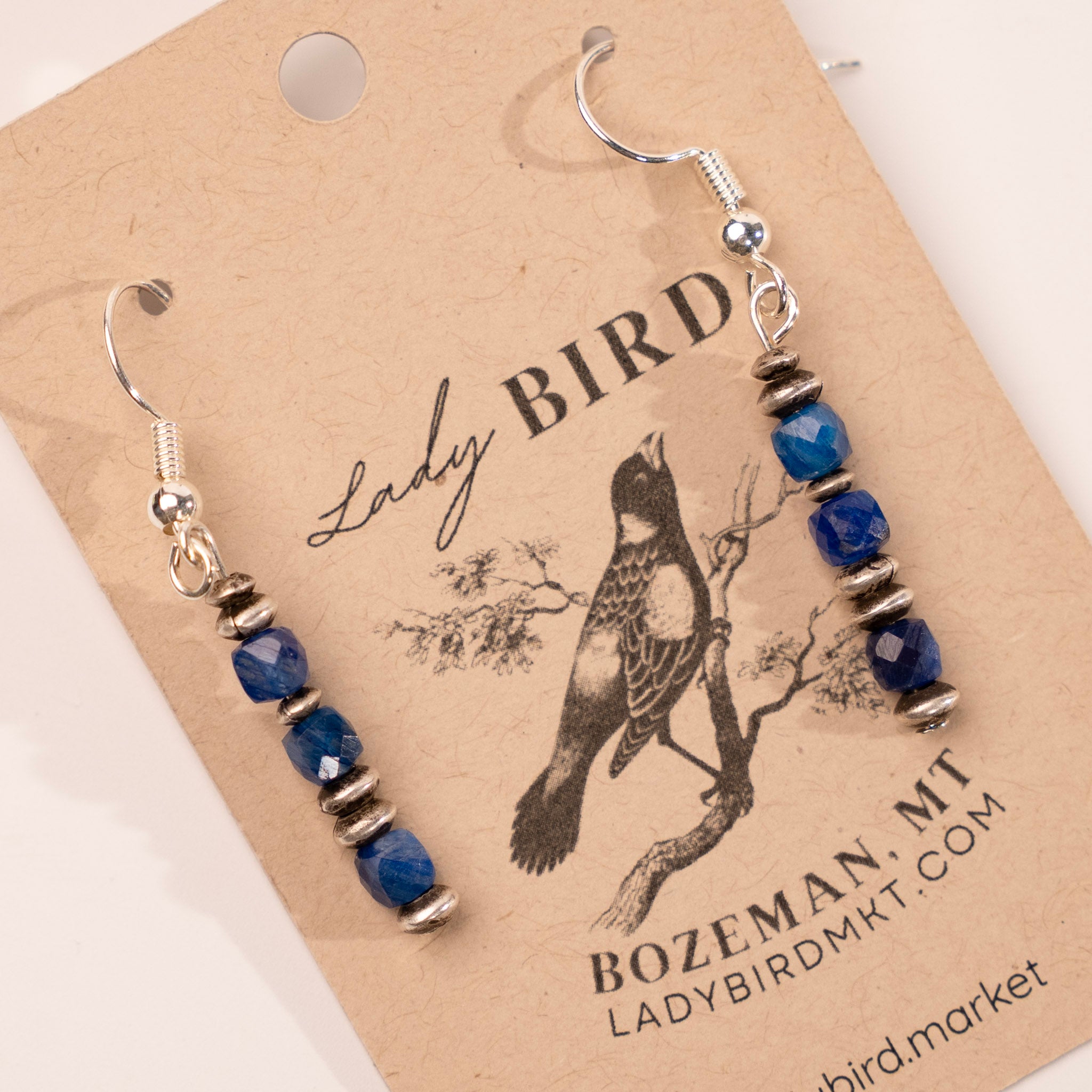 Silver Lapis Dangle Gemstone Earrings - close up
