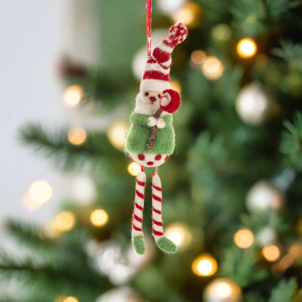 Wool Santa with Dangle Legs Ornament by Ganz USA