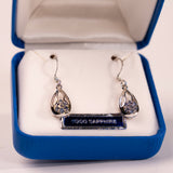 Yogo Sapphire Flower in Pear Earrings by Mac's Gems