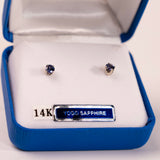 Yogo Sapphire Round 14K White Gold Earrings - close up