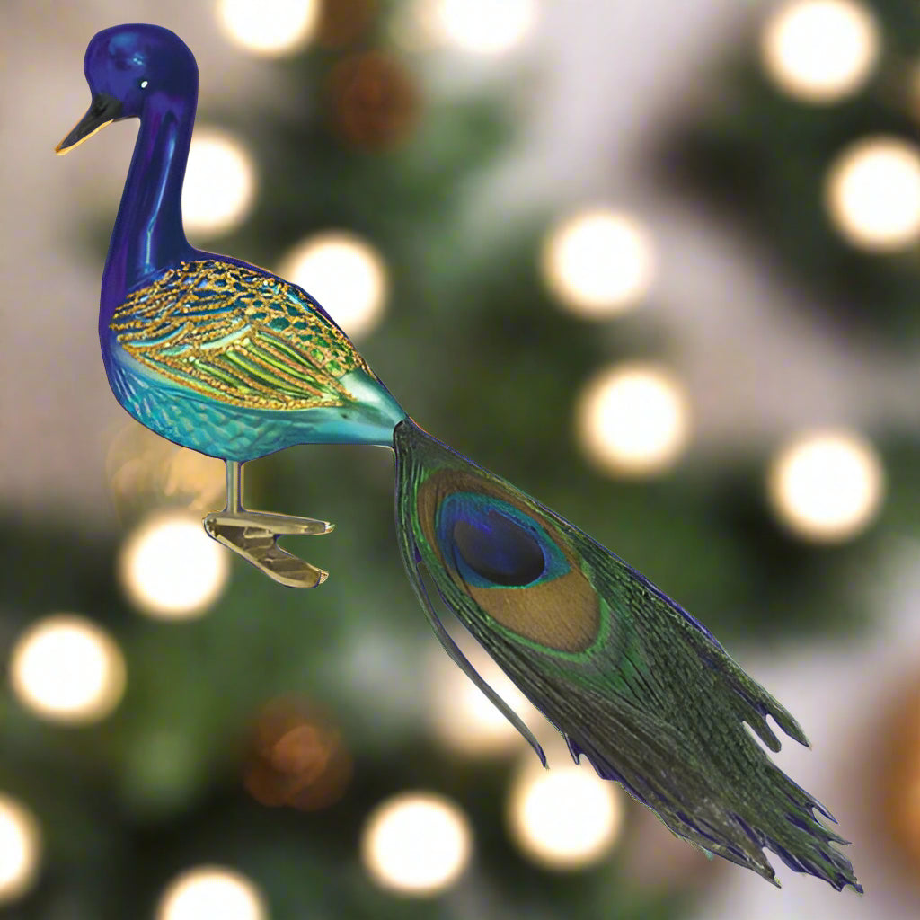 Magnificent Peacock Glass Christmas Ornament