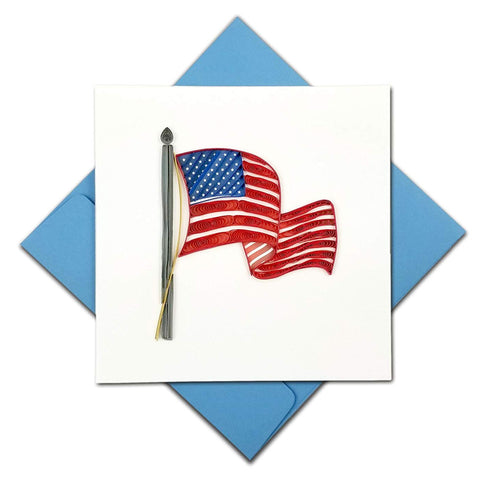American Flag Greeting Card by Quilling Card with Blue Envelope Behind
