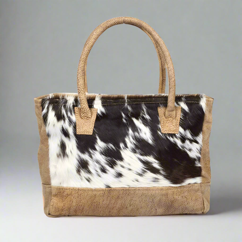 Black and White Hairon and Leather Small Bag by Myra Bag