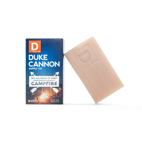 The Campfire Big Ass Brick of Soap by Duke Cannon Supply Co. is a great blend of fresh cut hickory inspired by the burning wood of a campfire!