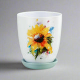 Sunflower Pot with Saucer by Big Sky Carvers