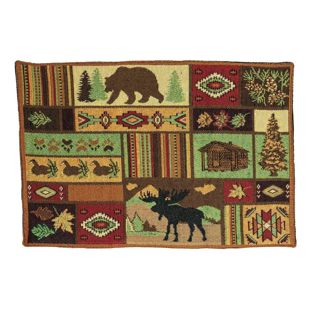 The Mountain Living Placemat by Kinara Fine Weaving encompasses everything cabin-decor from textile patterns to flora and fauna!