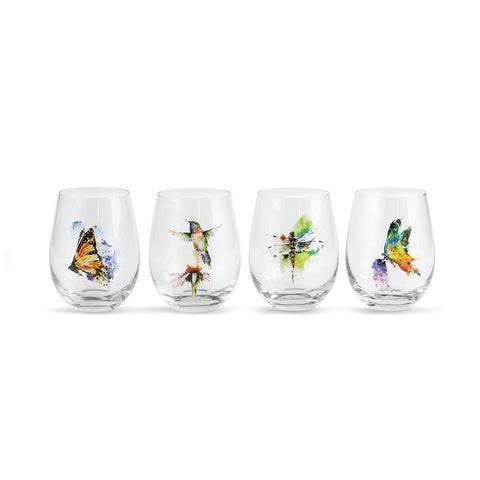 Garden Stemless Watercolor Wine Glasses by Dean Crouser from Big Sky Carvers