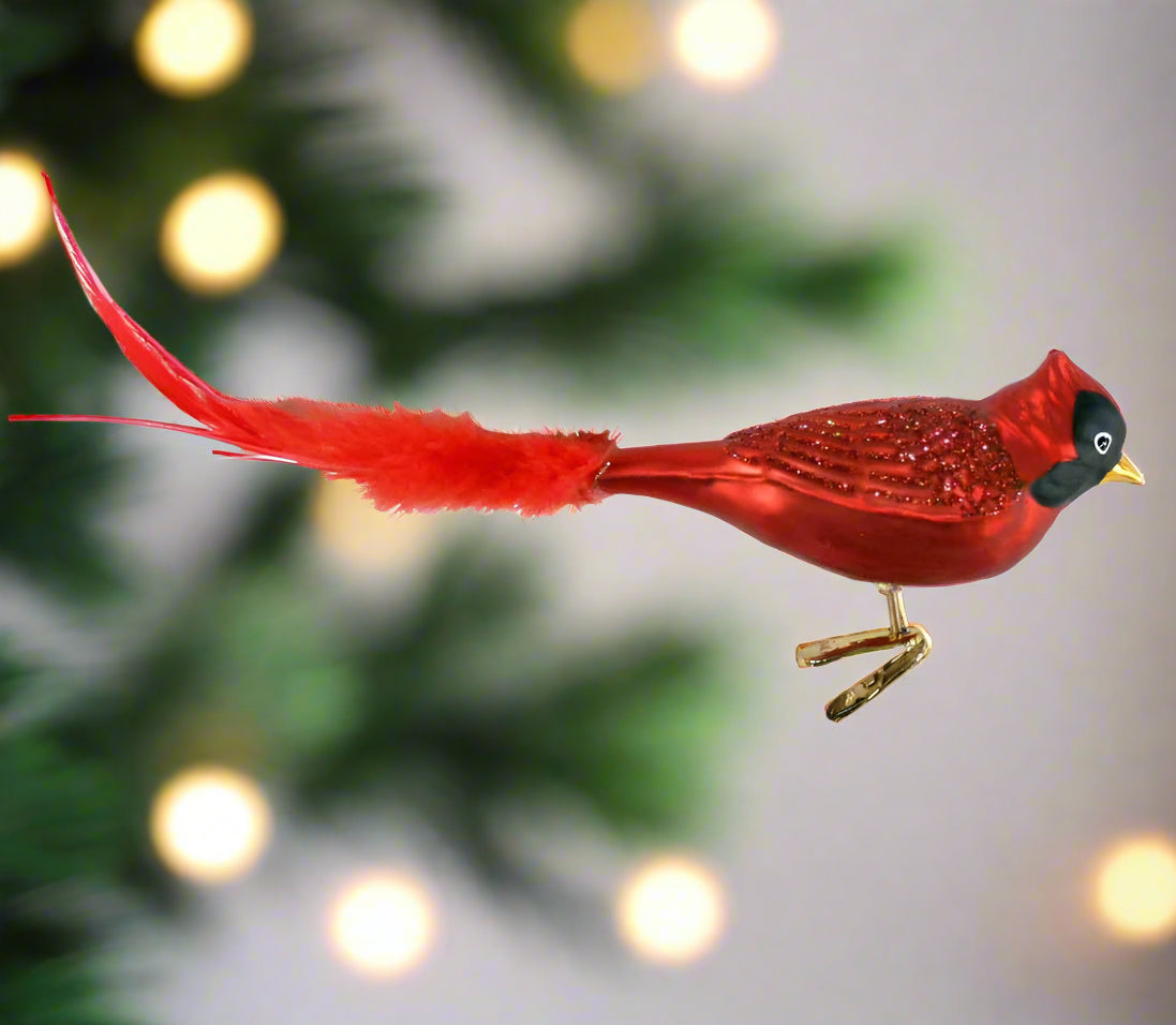 Large Red Cardinal Glass Christmas Ornament