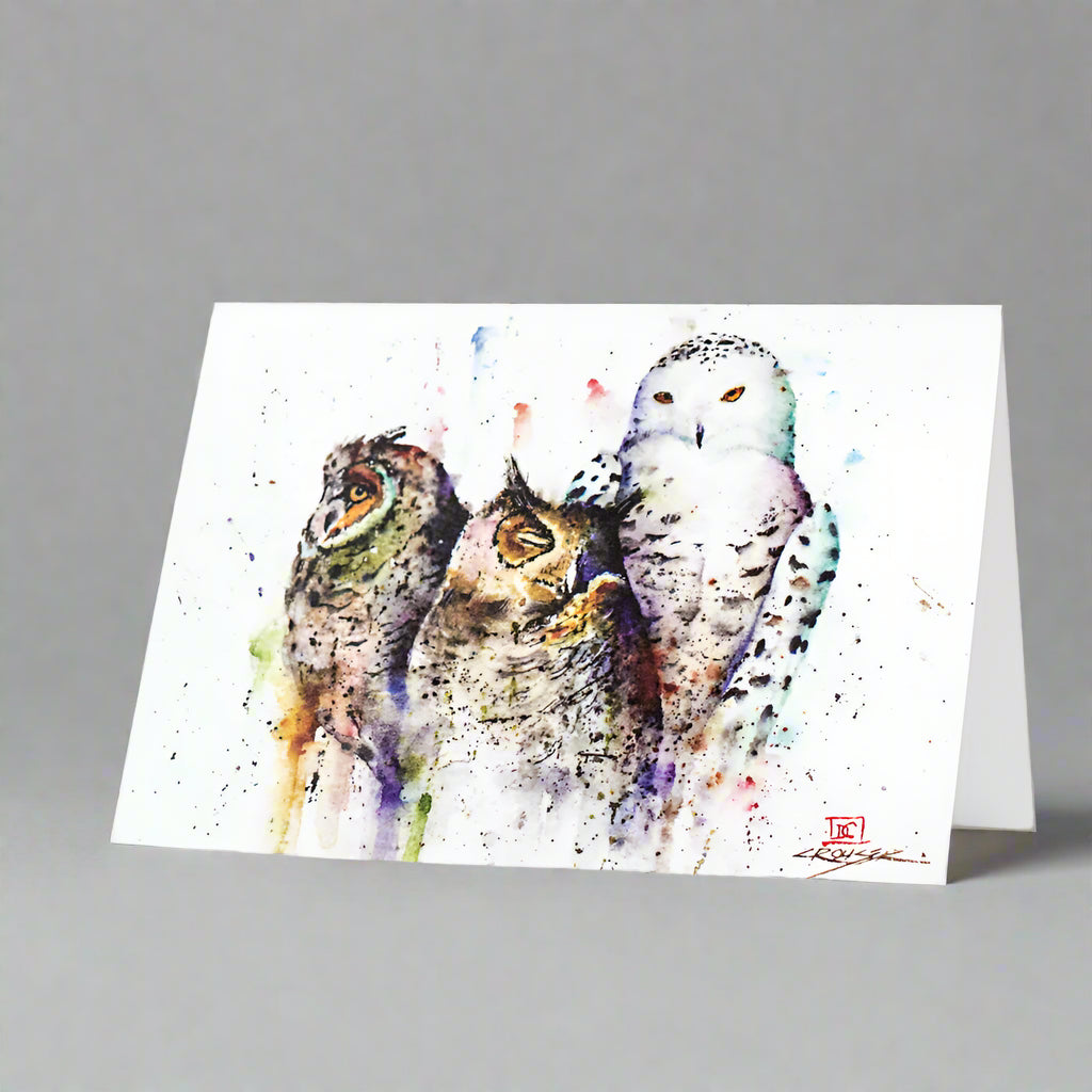 Dean Crouser Owl Trio Bird Watercolor Greeting Card