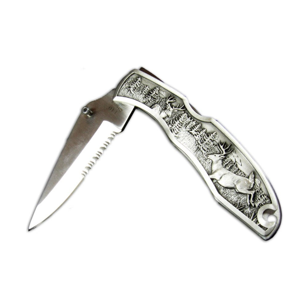 Pewter Whitetails Folding Knife