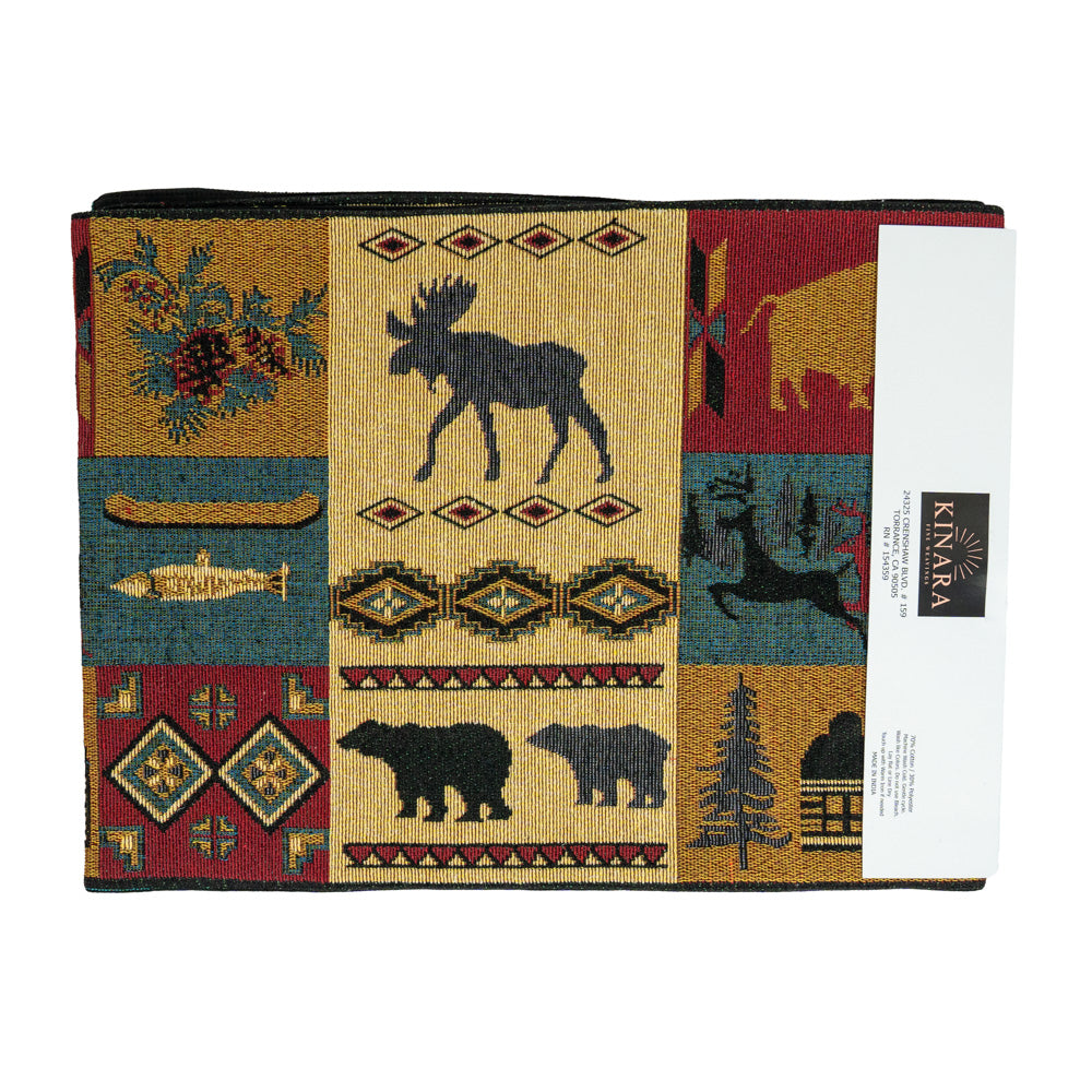 The Rustic Lodge Runner by Kinara Fine Weaving is decorated with everything Montana!