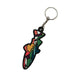 keychain shaped as a trout with a sunset design inside the fish