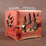 Wolf on Rocks Cedar Candleholder by Wood You Tell Me