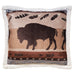 wrangler buffalo sherpa pillow by carstens features light and dark brown colors with a light blue and feathers, arrows, and buffalos
