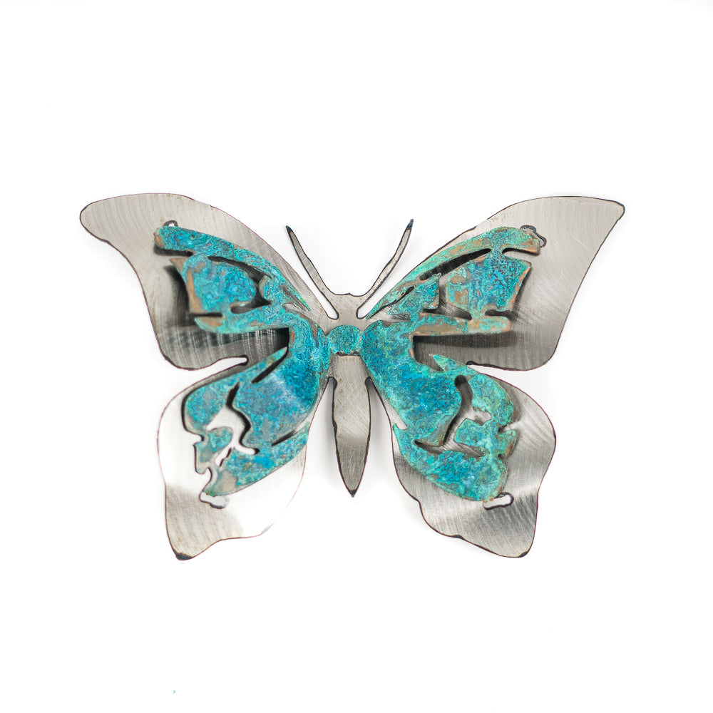 Everyone loves the springtime. The flowers start to bloom, the trees are waking up and the birds come home! Not only do the birds appear, but so do the butterflies! This Large Patina Monarch Butterfly Wall Art by H&K Studios brings the serenity of butterflies to your home.