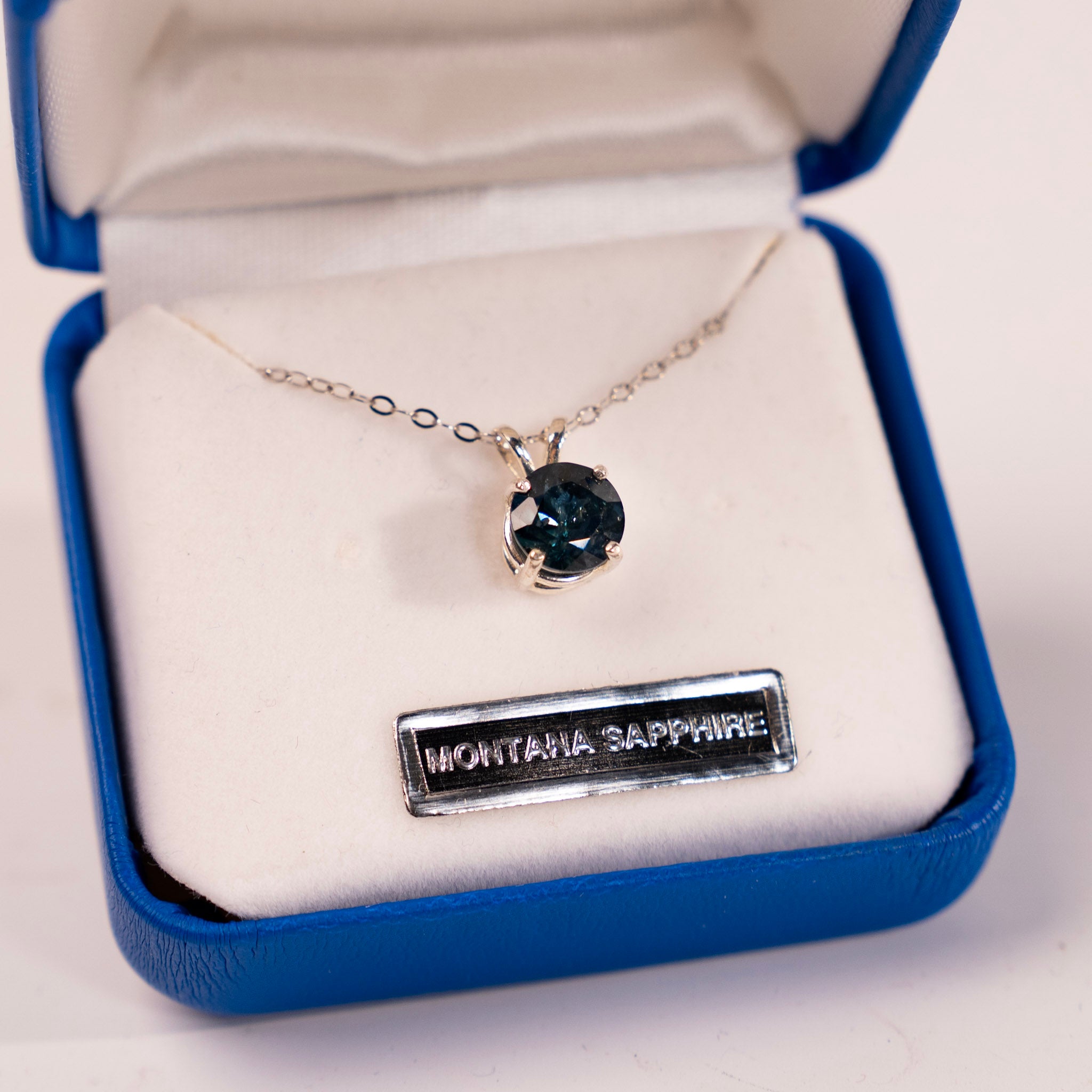 2 Carat Montana Sapphire Solitaire Pendant by Mac's Gems