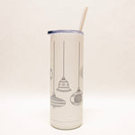 Tumbler with Christmas ornament design on a white background
